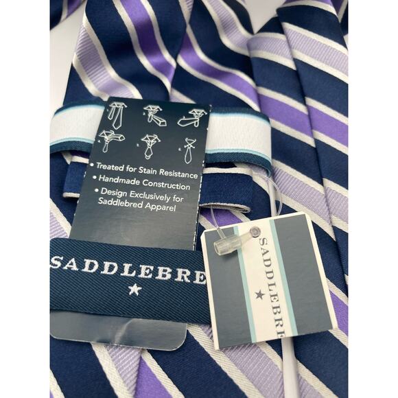 New Saddlebred Black Purple Silver Stripped Silk Repp Tie 60" Long x 3 1/4 Wide - Picture 2 of 8